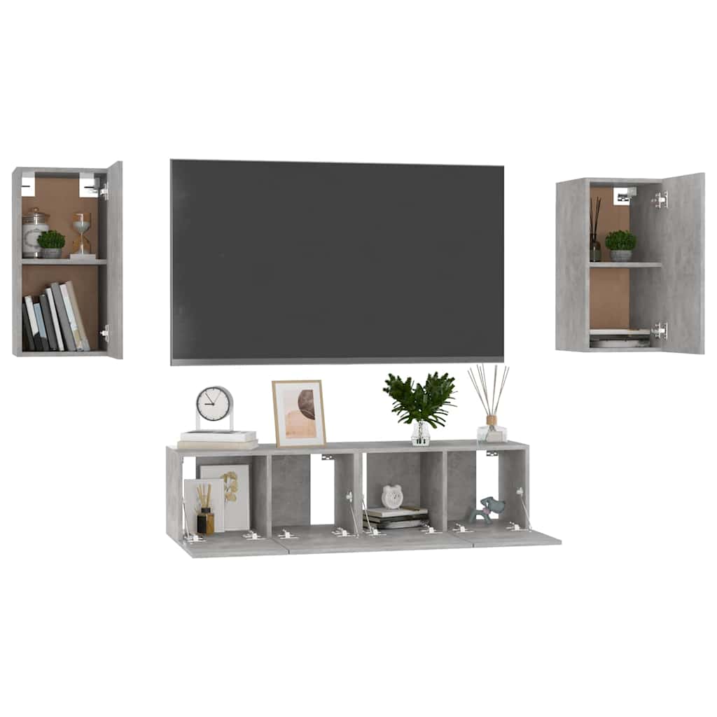 4-delige Tv-meubelset spaanplaat betongrijs – afbeelding 3