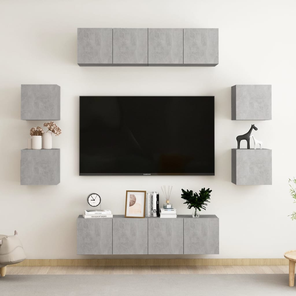 8-delige Tv-meubelset spaanplaat betongrijs – afbeelding 1