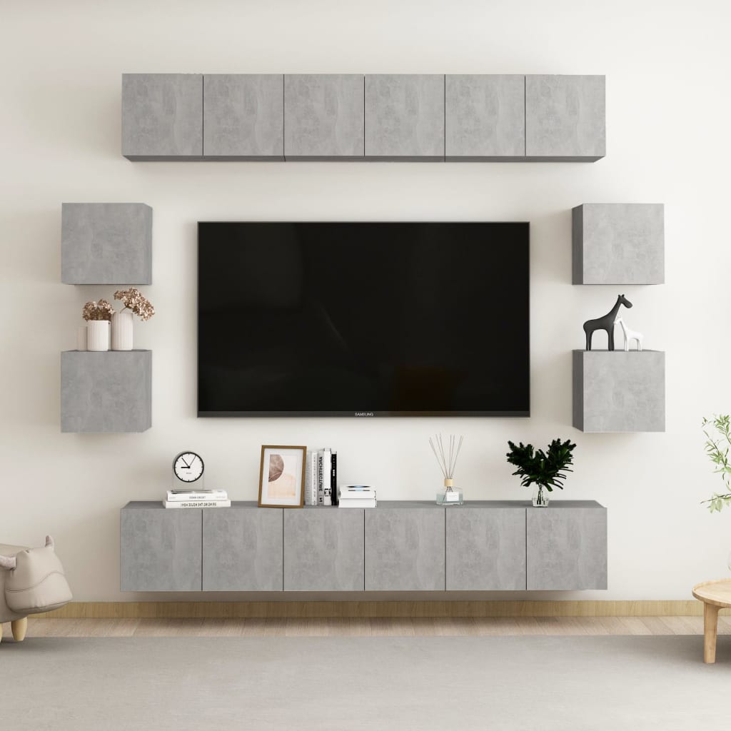 10-delige Tv-meubelset spaanplaat betongrijs – afbeelding 1