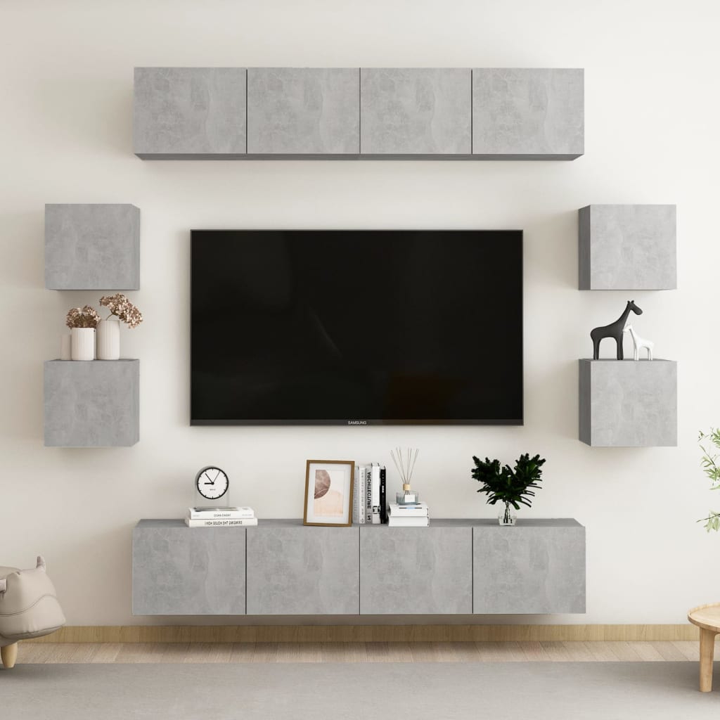8-delige Tv-meubelset spaanplaat betongrijs – afbeelding 1