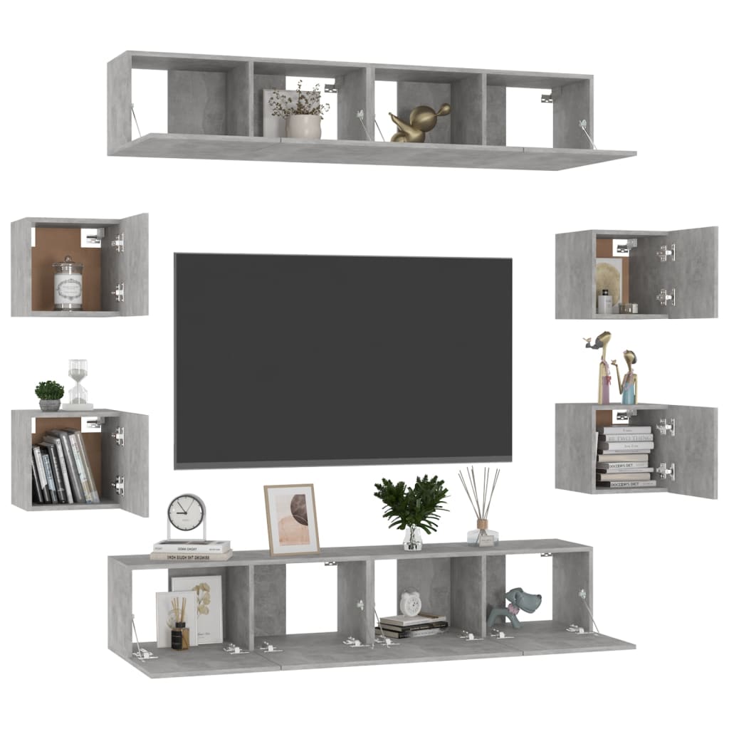 8-delige Tv-meubelset spaanplaat betongrijs – afbeelding 8