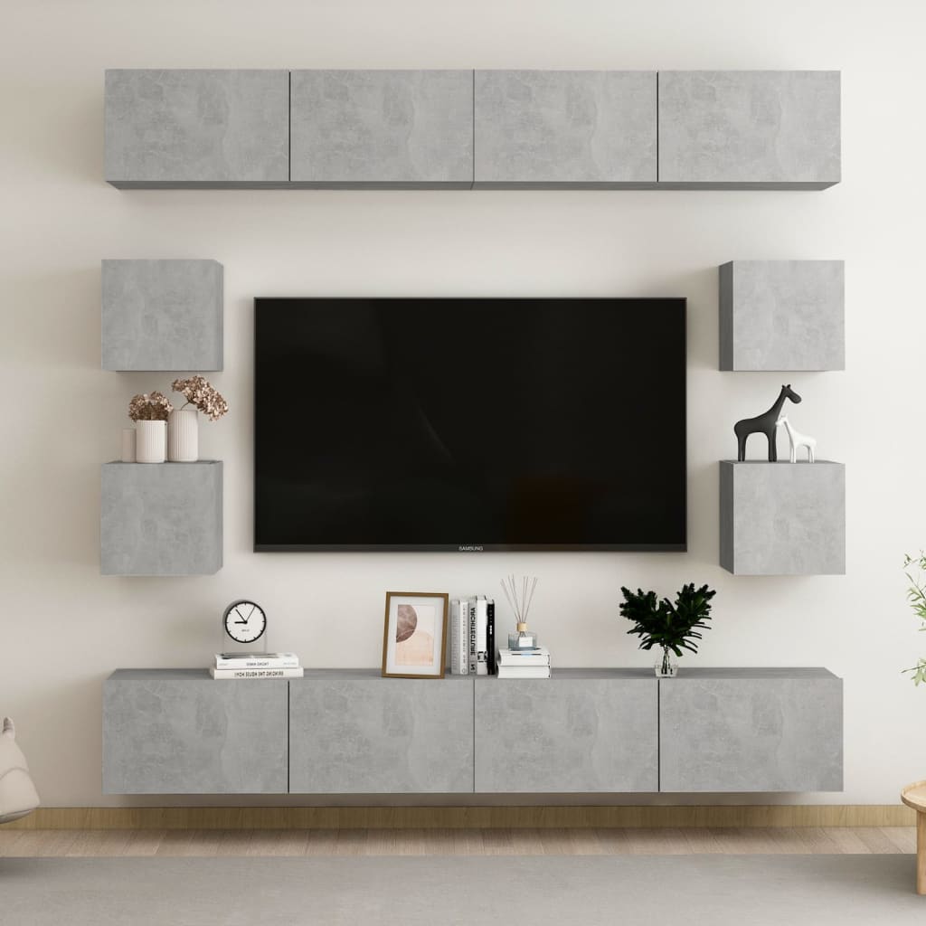 8-delige Tv-meubelset spaanplaat betongrijs – afbeelding 1