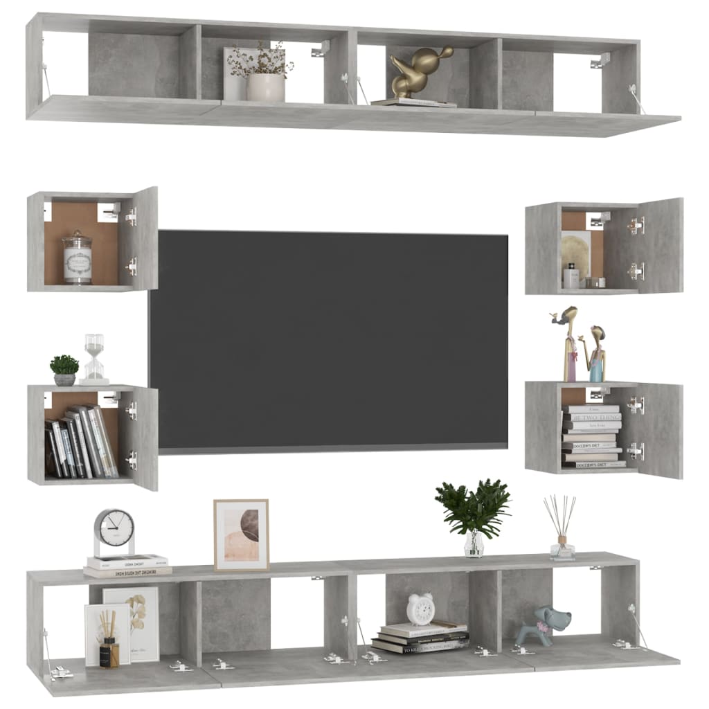 8-delige Tv-meubelset spaanplaat betongrijs – afbeelding 5