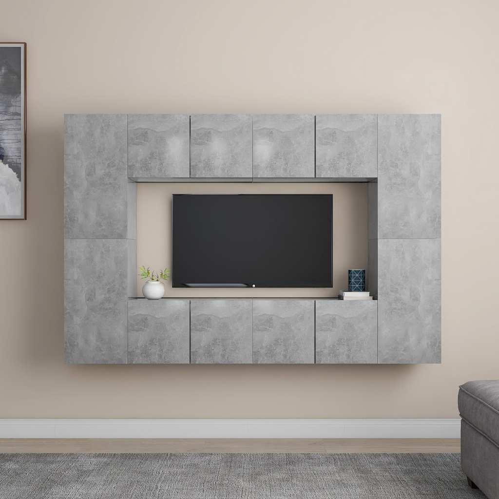 8-delige Tv-meubelset spaanplaat betongrijs – afbeelding 1