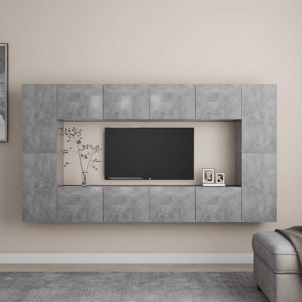 8-delige Tv-meubelset spaanplaat betongrijs – afbeelding 1