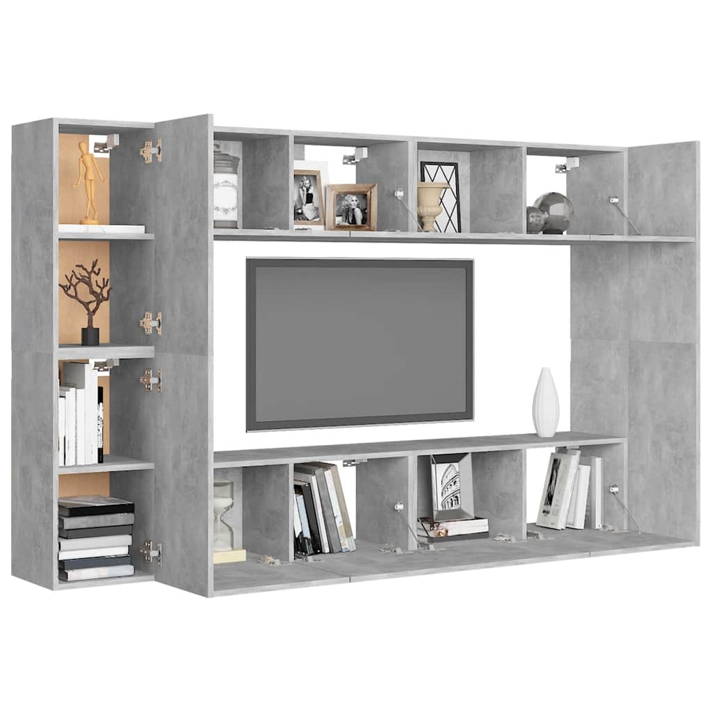 8-delige Tv-meubelset spaanplaat betongrijs – afbeelding 3