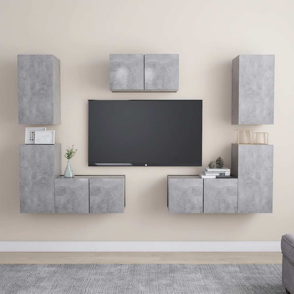 7-delige Tv-meubelset spaanplaat betongrijs – afbeelding 1