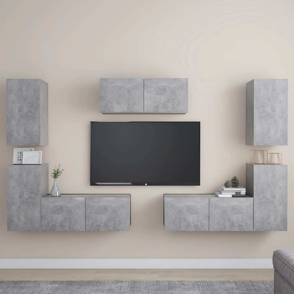 7-delige Tv-meubelset spaanplaat betongrijs – afbeelding 1