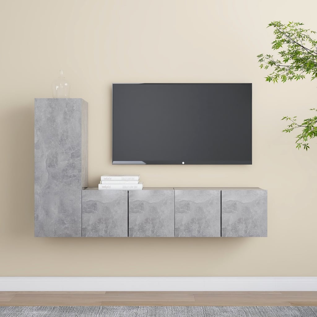 3-delige Tv-meubelset bewerkt hout betongrijs