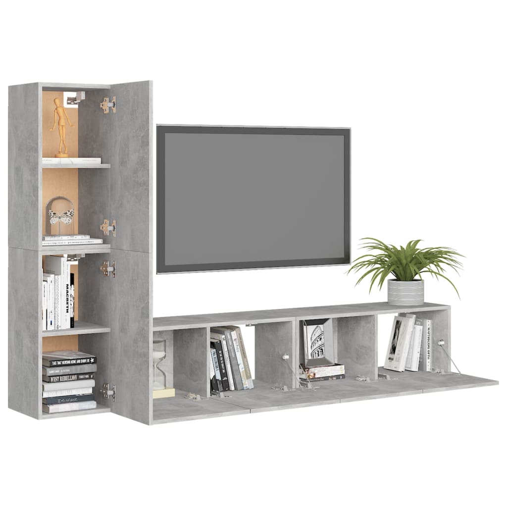 4-delige Tv-meubelset spaanplaat betongrijs – afbeelding 3