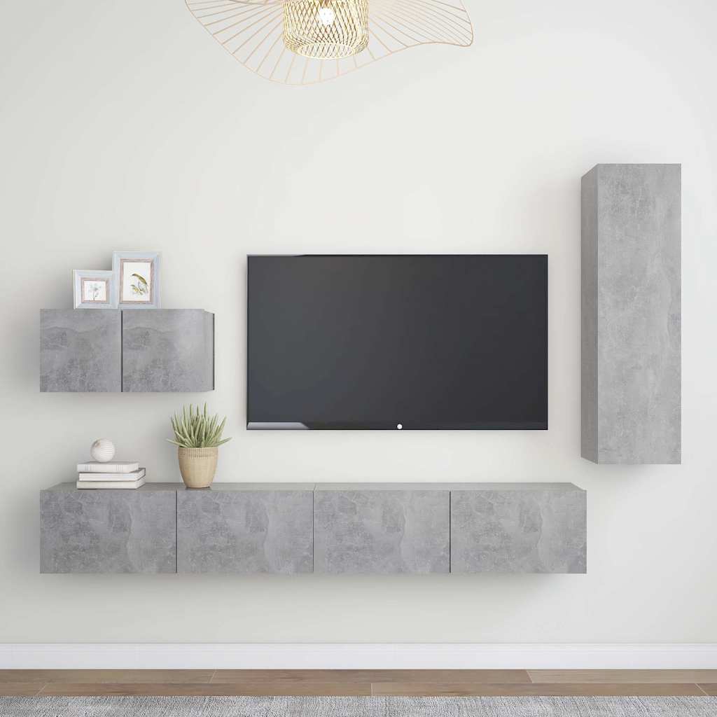 4-delige Tv-meubelset bewerkt hout betongrijs – afbeelding 1