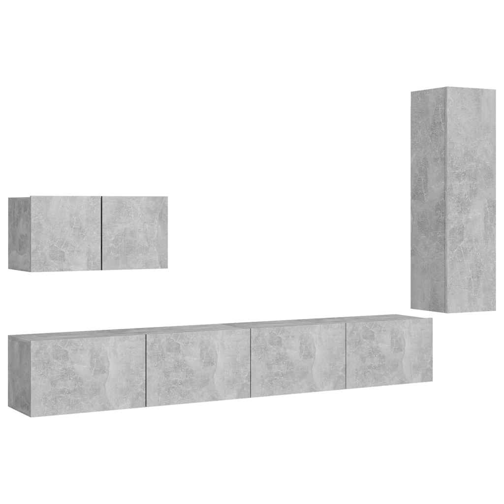 4-delige Tv-meubelset bewerkt hout betongrijs – afbeelding 2