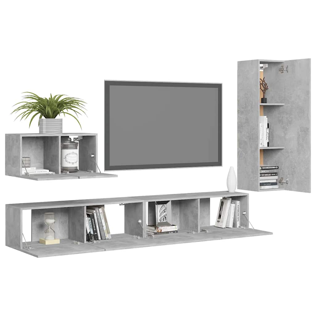 4-delige Tv-meubelset bewerkt hout betongrijs – afbeelding 3