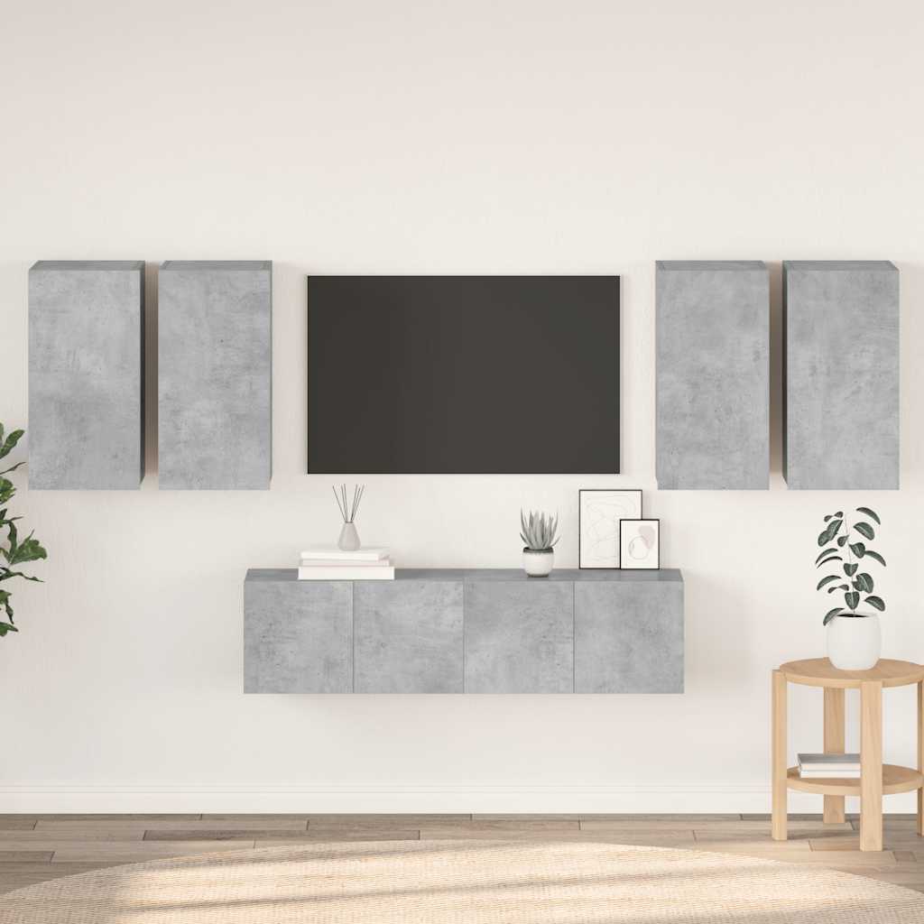 6-delige Tv-meubelset spaanplaat betongrijs – afbeelding 1