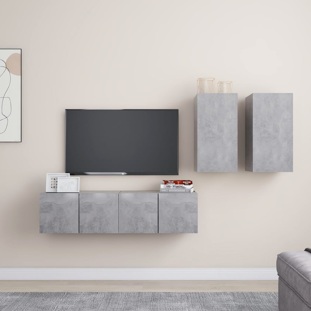 4-delige Tv-meubelset spaanplaat betongrijs – afbeelding 1