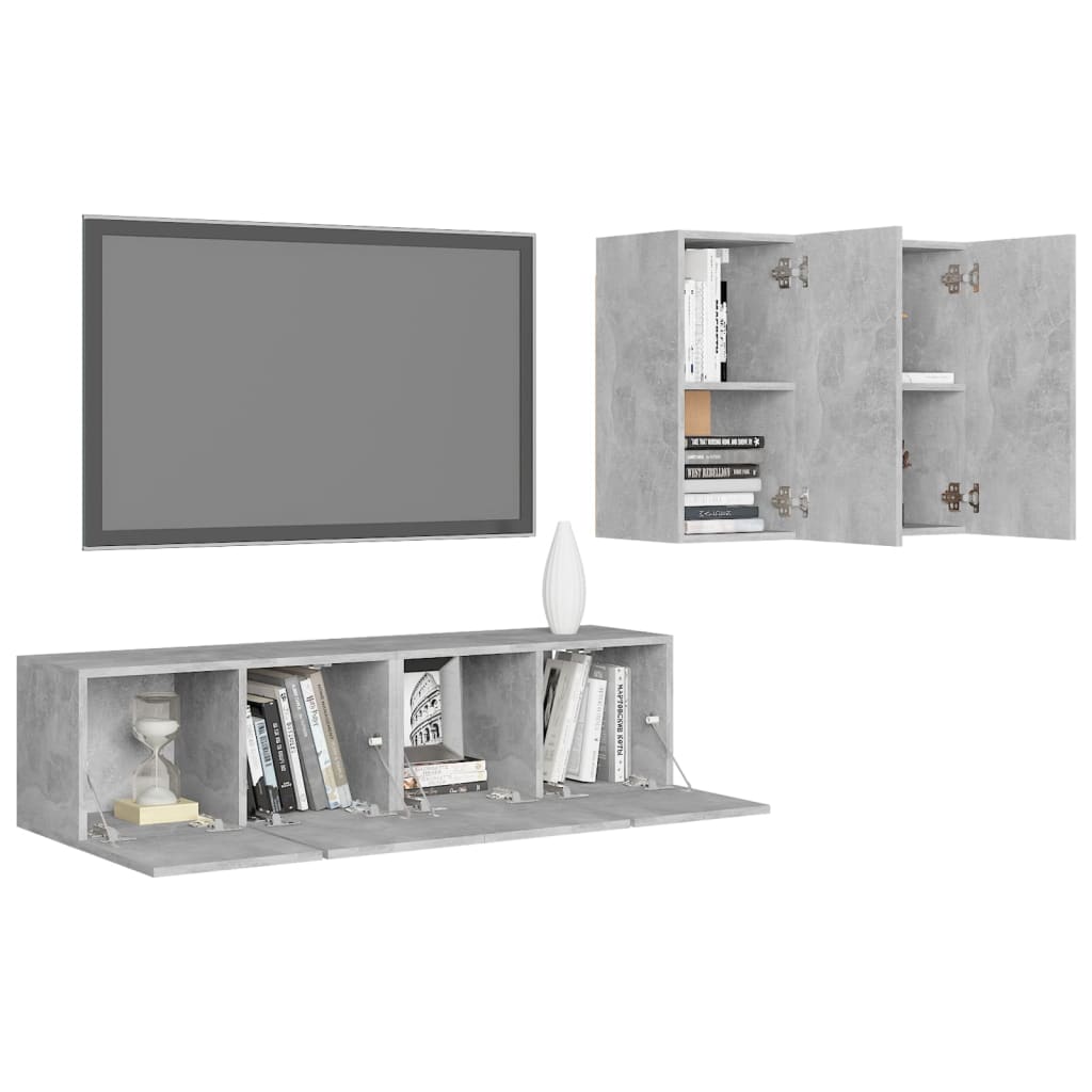 4-delige Tv-meubelset spaanplaat betongrijs – afbeelding 3