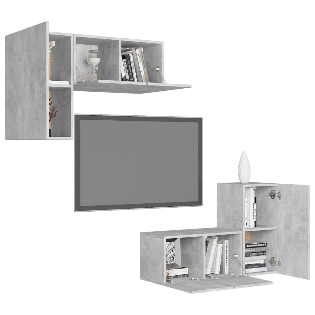 4-delige Tv-meubelset spaanplaat betongrijs – afbeelding 3