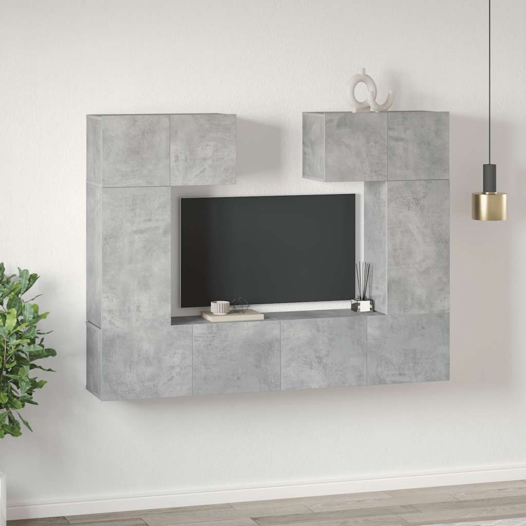 6-delige Tv-meubelset spaanplaat betongrijs – afbeelding 1