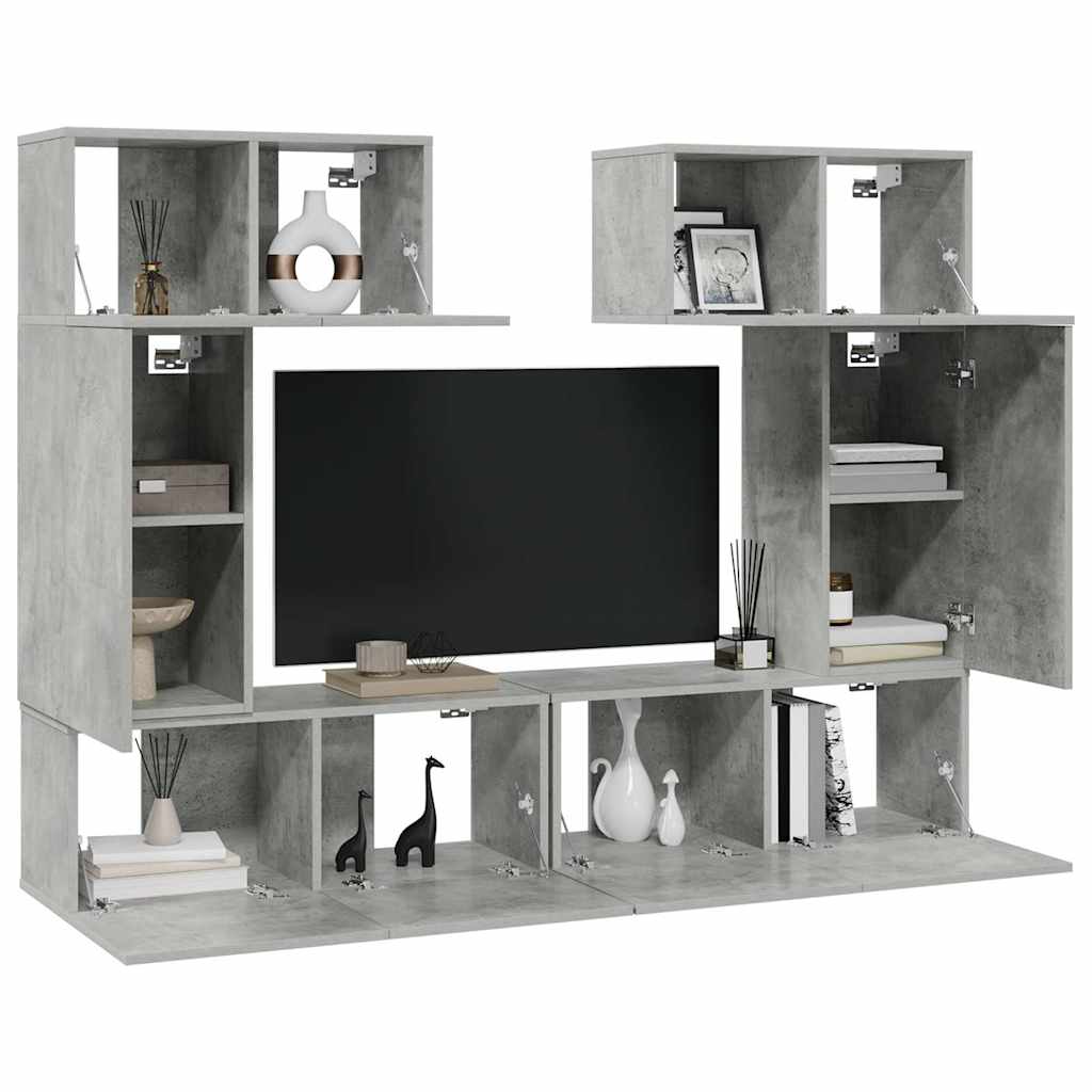 6-delige Tv-meubelset spaanplaat betongrijs – afbeelding 3