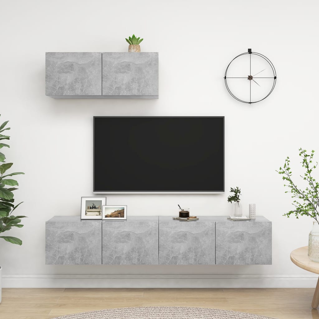 Tv-meubelen 3 st bewerkt hout betongrijs – afbeelding 1