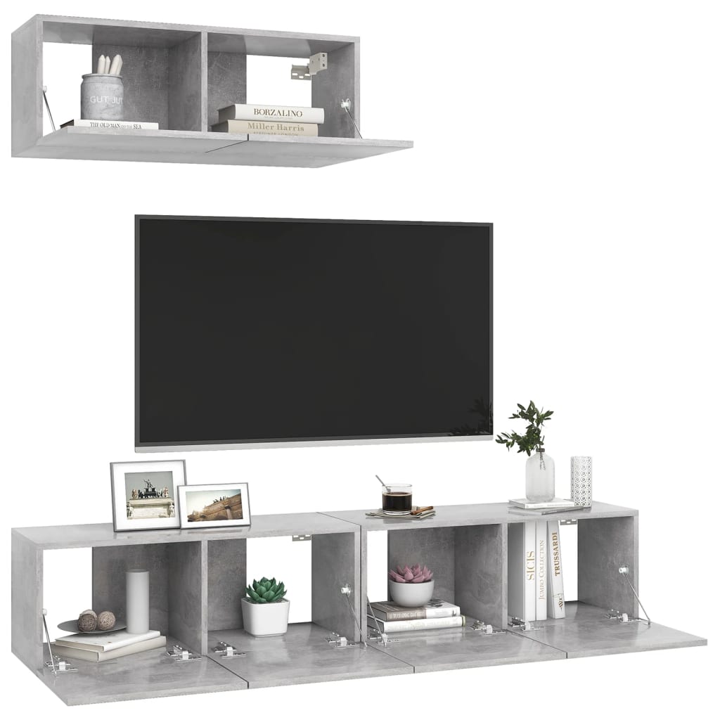 Tv-meubelen 3 st bewerkt hout betongrijs – afbeelding 5