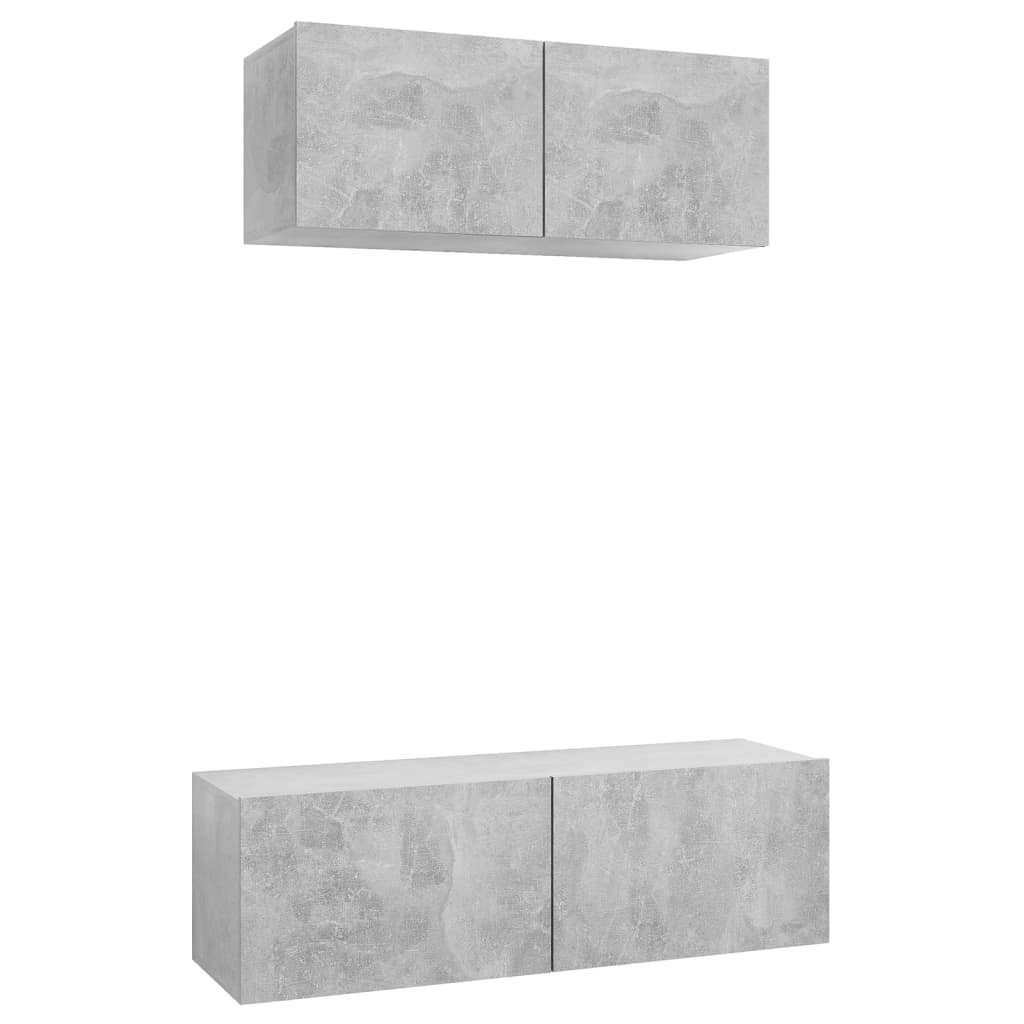 2-delige Tv-meubelset bewerkt hout betongrijs – afbeelding 2