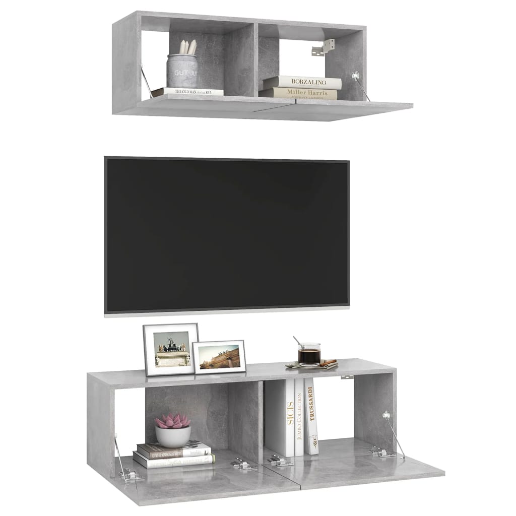 2-delige Tv-meubelset bewerkt hout betongrijs – afbeelding 5