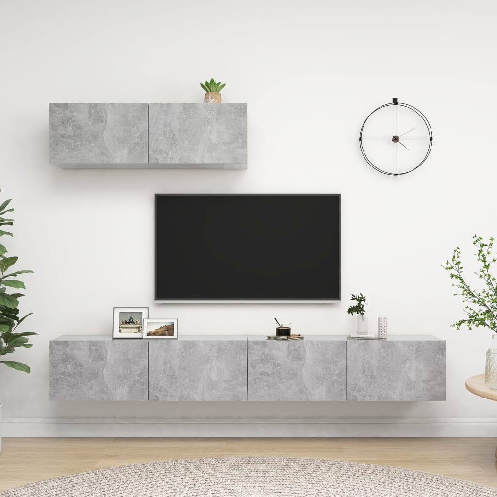 Tv-meubelen 3 st bewerkt hout betongrijs – afbeelding 1