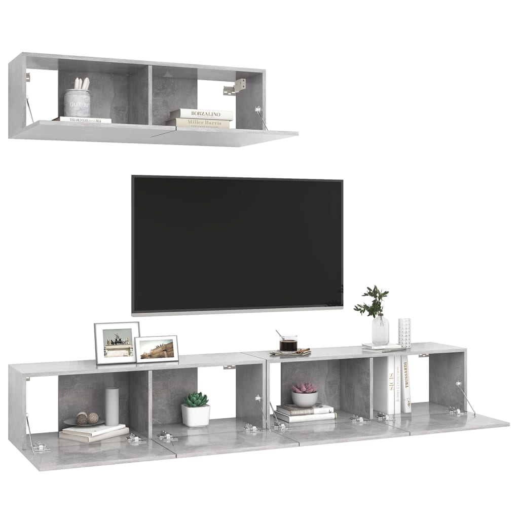 Tv-meubelen 3 st bewerkt hout betongrijs – afbeelding 4