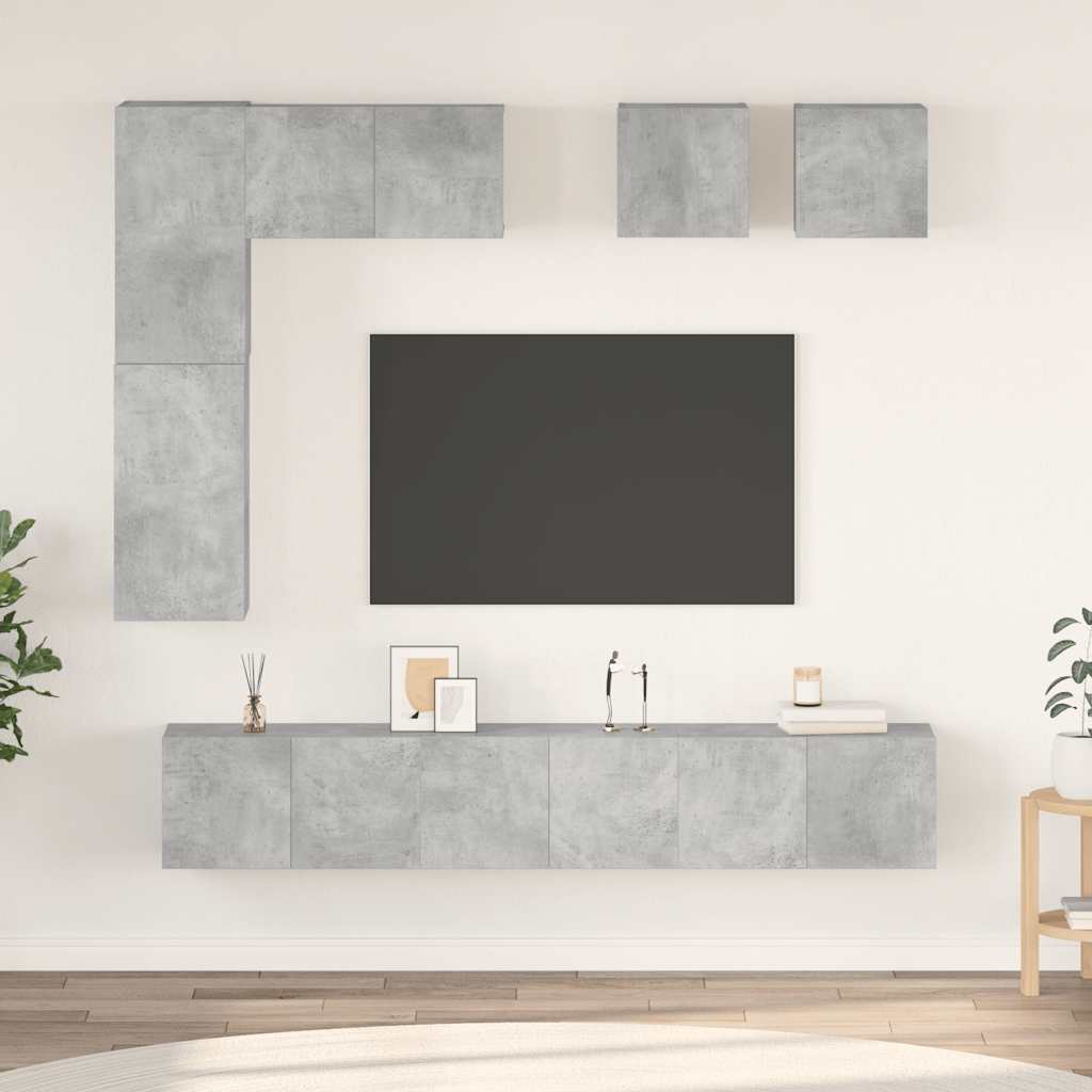 8-delige Tv-meubelset spaanplaat betongrijs – afbeelding 1