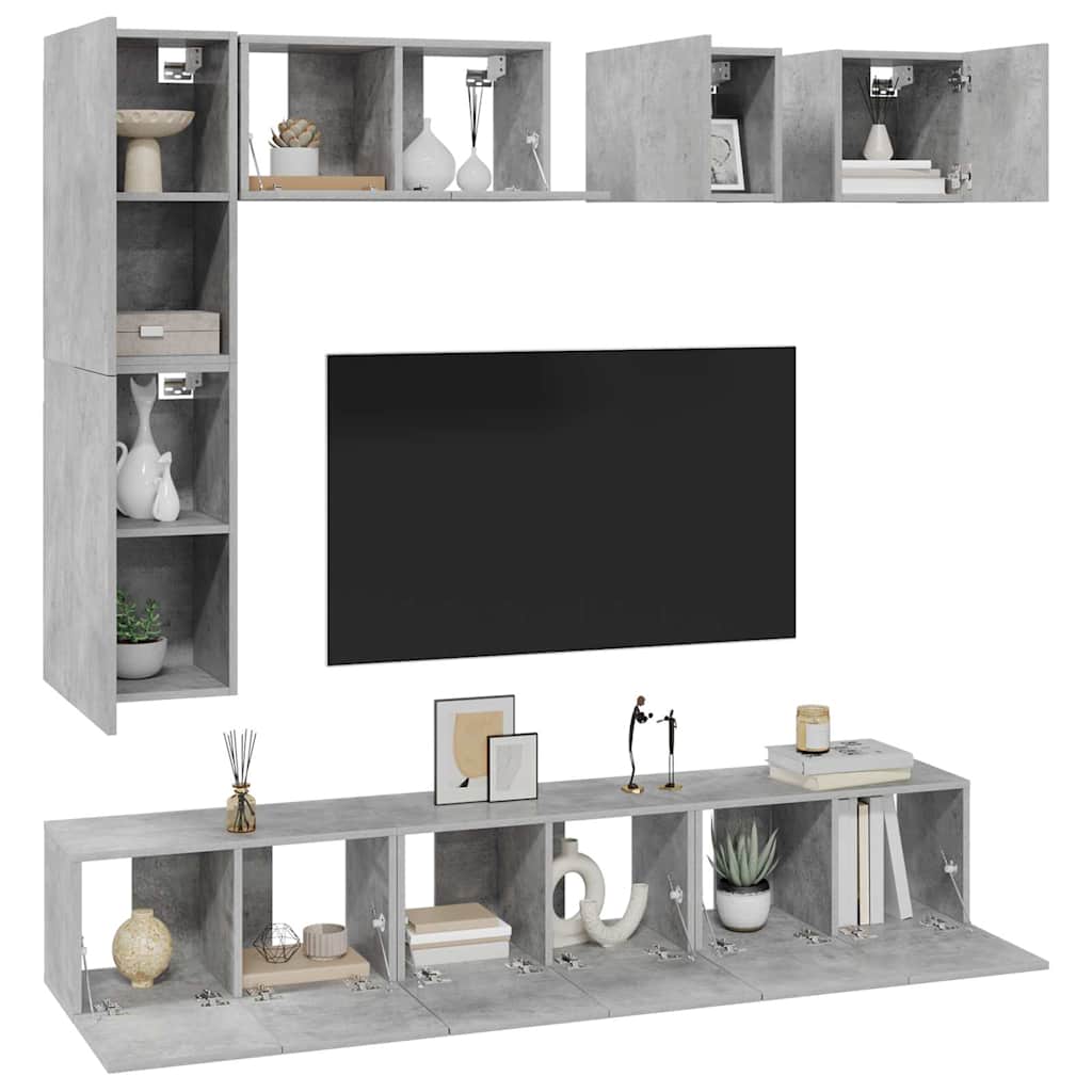 8-delige Tv-meubelset spaanplaat betongrijs – afbeelding 4