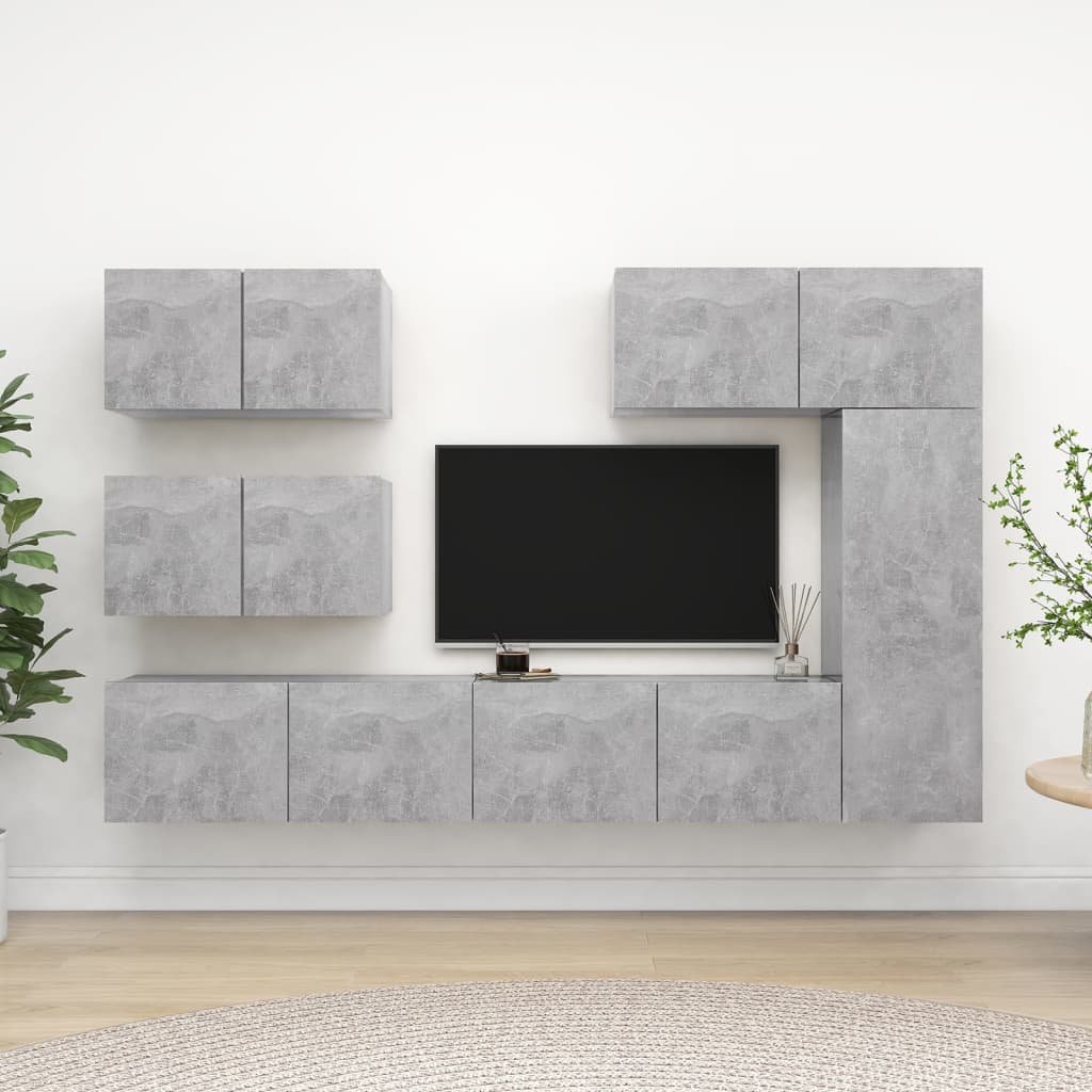 6-delige Tv-meubelset bewerkt hout betongrijs