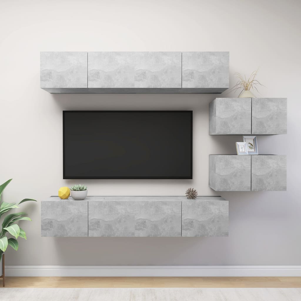 6-delige Tv-meubelset bewerkt hout betongrijs