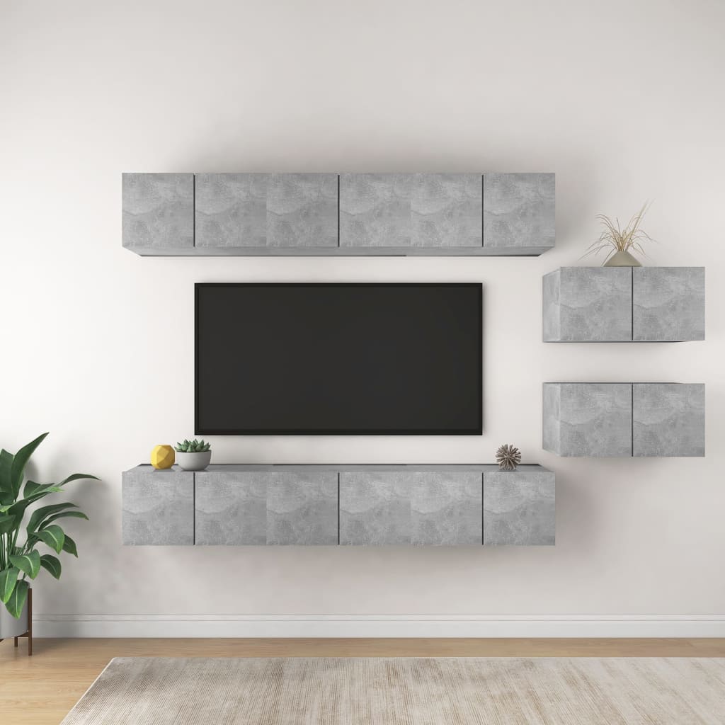 Tv-meubelen 8 st bewerkt hout betongrijs – afbeelding 1