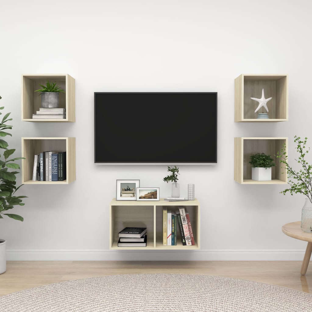 5-delige Tv-meubelset bewerkt hout sonoma eikenkleurig – afbeelding 1