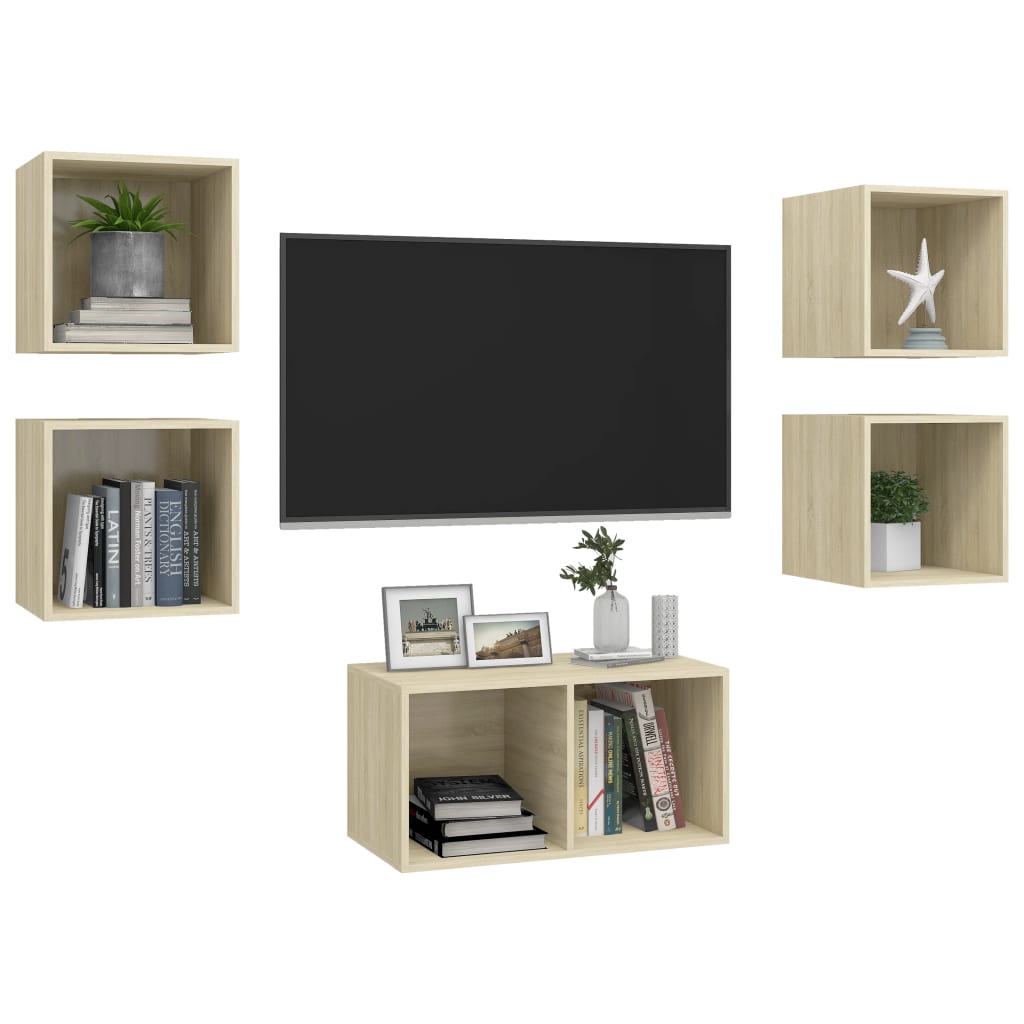 5-delige Tv-meubelset bewerkt hout sonoma eikenkleurig – afbeelding 3