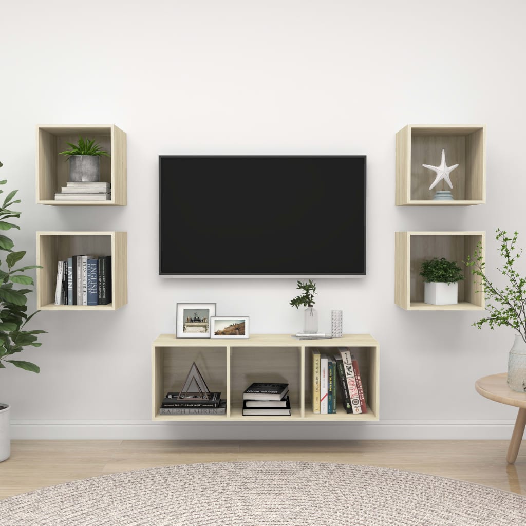 5-delige Tv-meubelset bewerkt hout sonoma eikenkleurig – afbeelding 1