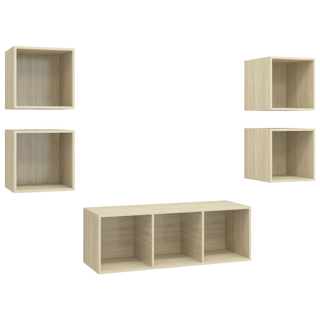5-delige Tv-meubelset bewerkt hout sonoma eikenkleurig – afbeelding 2