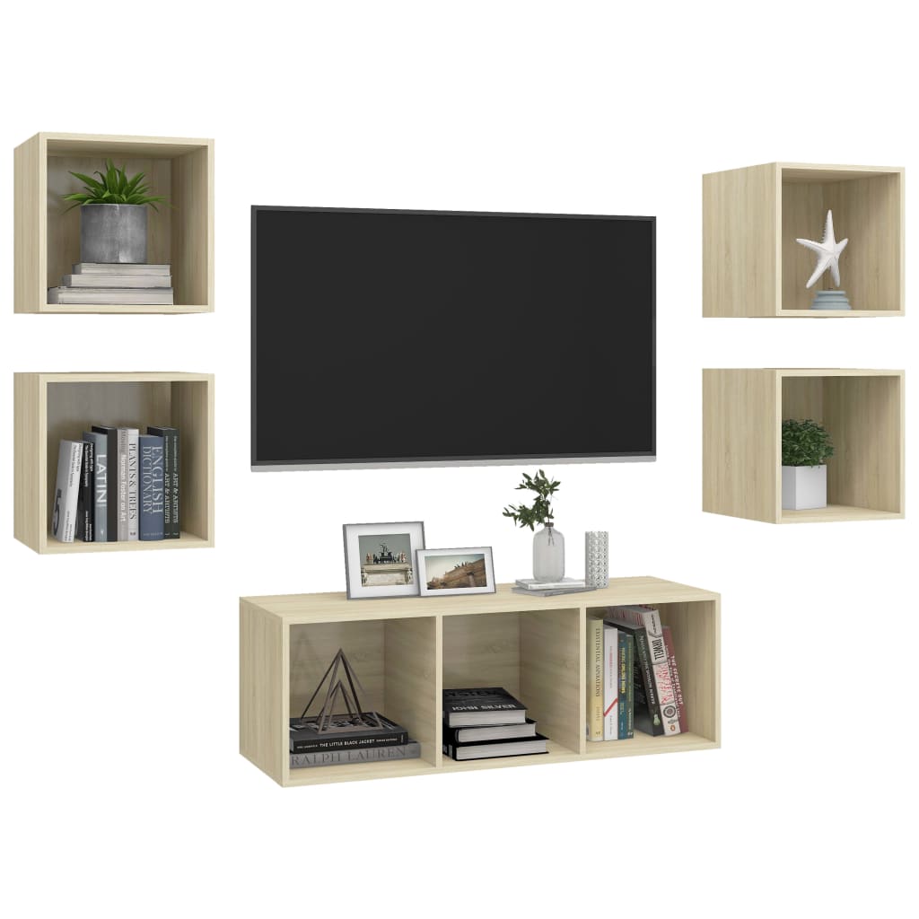 5-delige Tv-meubelset bewerkt hout sonoma eikenkleurig – afbeelding 3