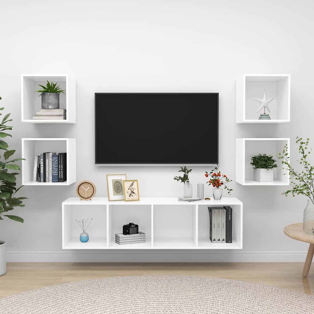 5-delige Tv-meubelset spaanplaat wit – afbeelding 1