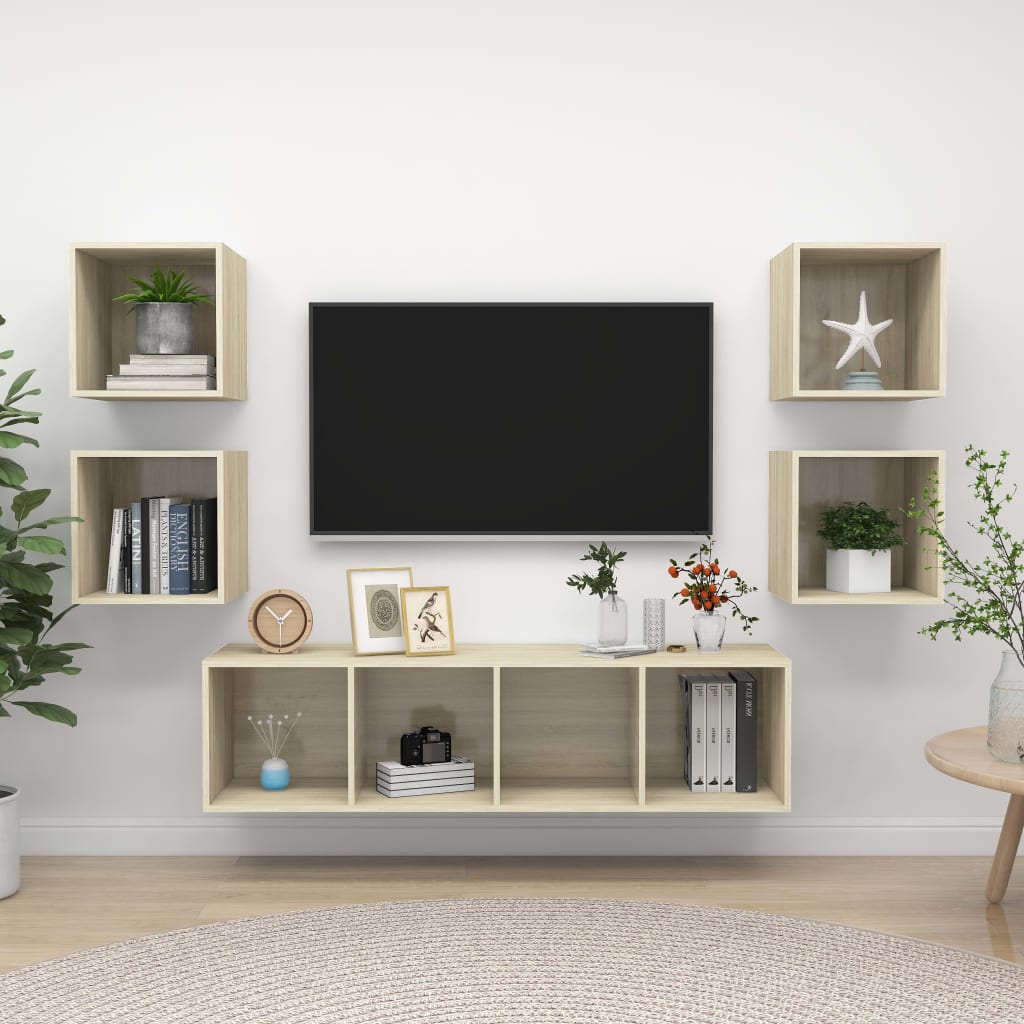 5-delige Tv-meubelset bewerkt hout sonoma eikenkleurig – afbeelding 1