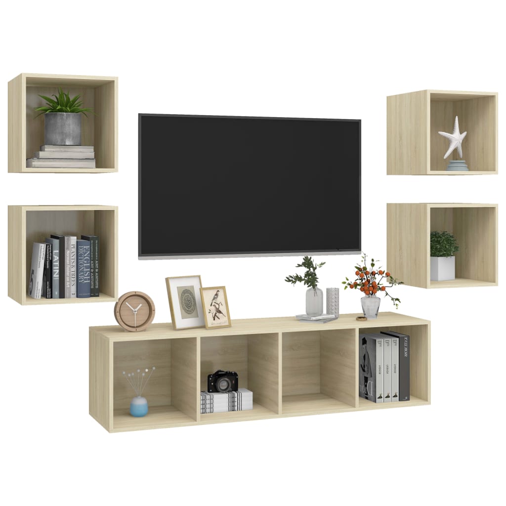 5-delige Tv-meubelset bewerkt hout sonoma eikenkleurig – afbeelding 3