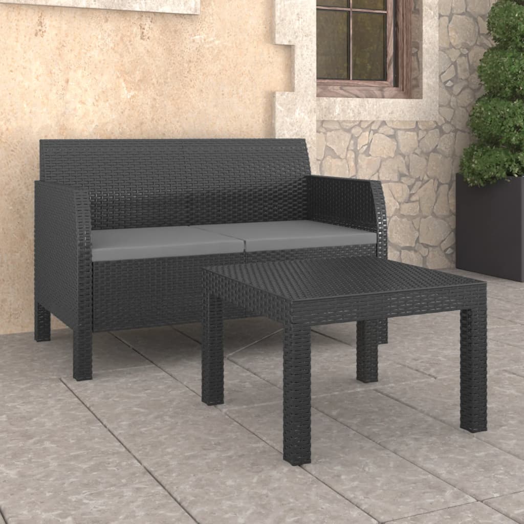 2-delige Loungeset met kussens PP rattan antracietkleurig – afbeelding 1
