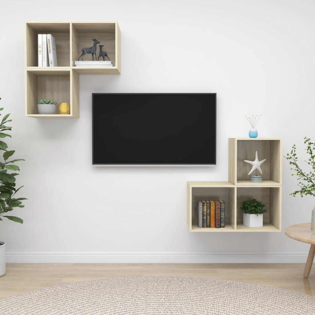 4-delige Tv-meubelset bewerkt hout sonoma eikenkleurig – afbeelding 1