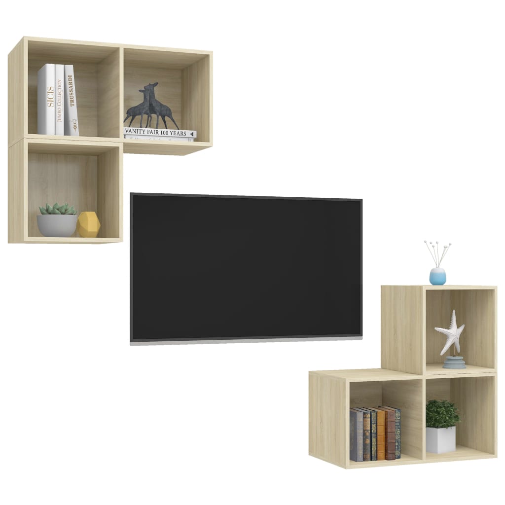 4-delige Tv-meubelset bewerkt hout sonoma eikenkleurig – afbeelding 3