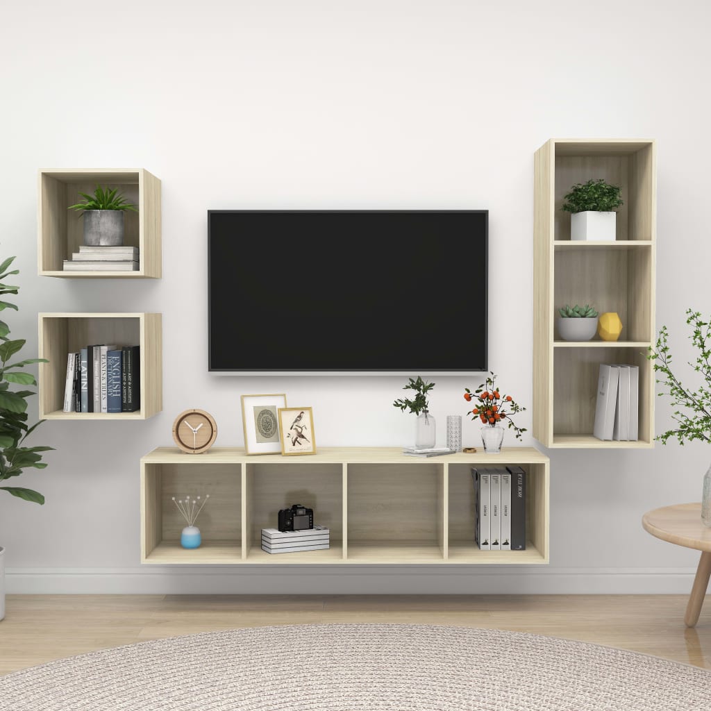 4-delige Tv-meubelset spaanplaat sonoma eikenkleurig – afbeelding 1