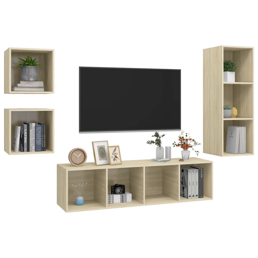 4-delige Tv-meubelset spaanplaat sonoma eikenkleurig – afbeelding 3