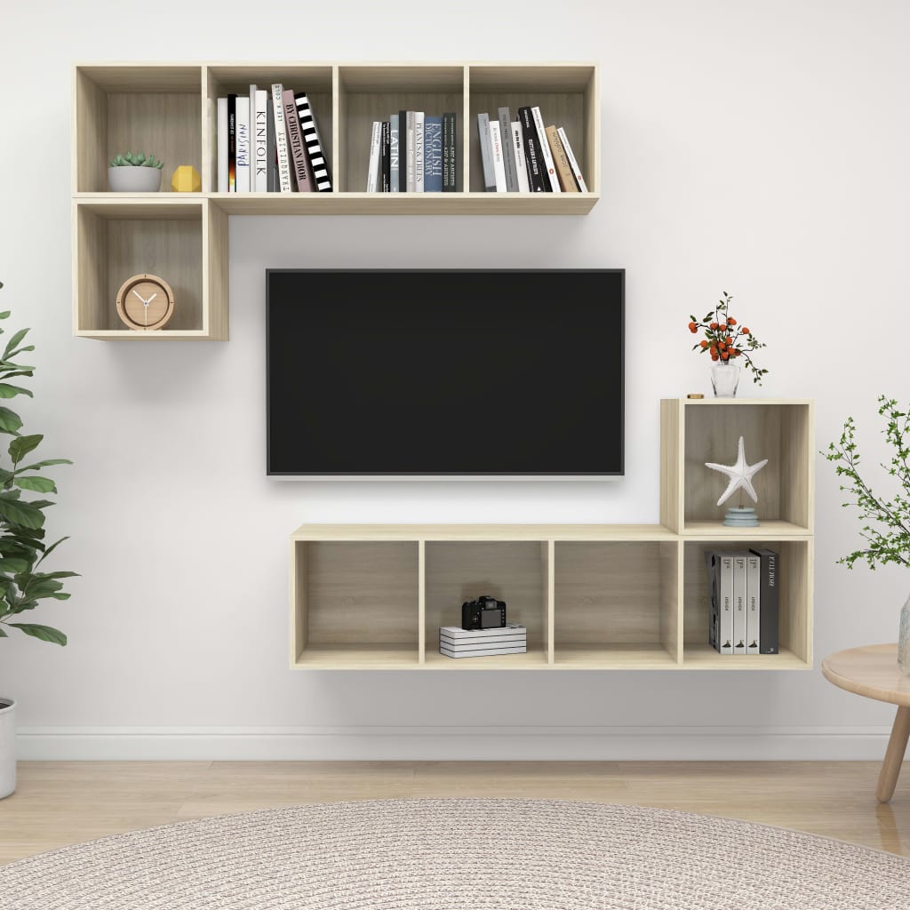 4-delige Tv-meubelset spaanplaat sonoma eikenkleurig – afbeelding 1