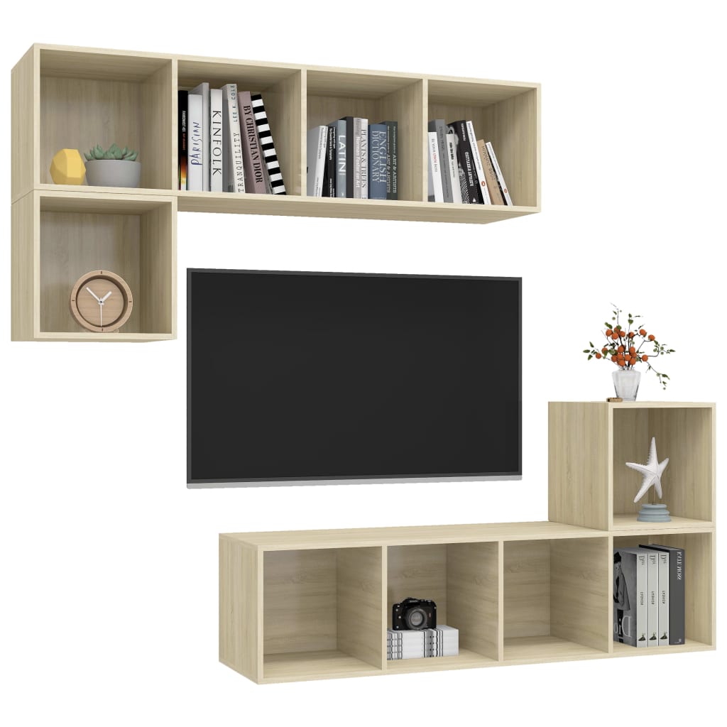 4-delige Tv-meubelset spaanplaat sonoma eikenkleurig – afbeelding 3