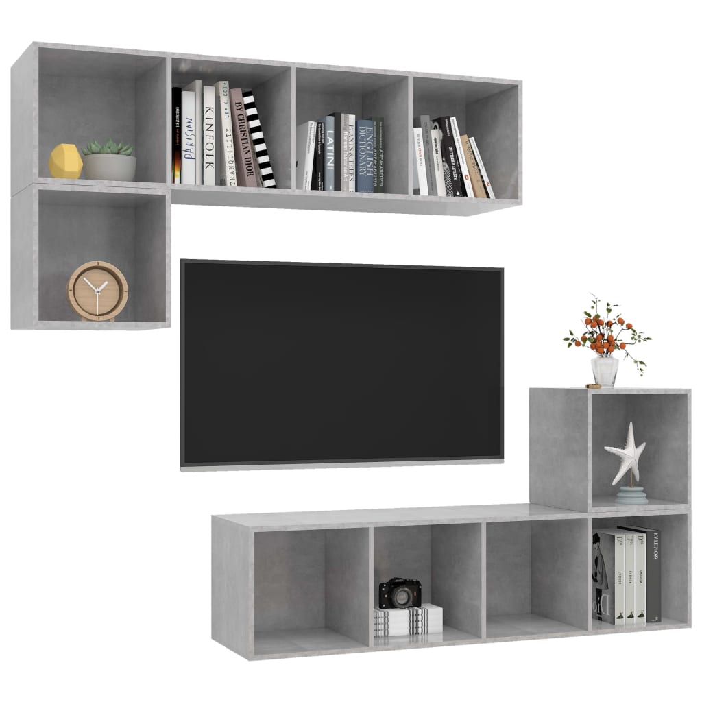 4-delige Tv-meubelset spaanplaat betongrijs – afbeelding 3